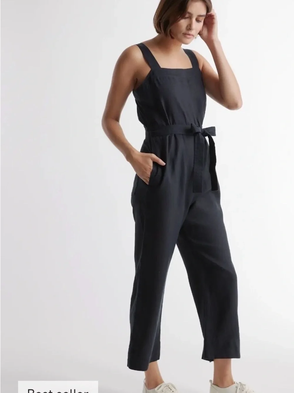 Quince Linen Jumpsuit in Black M